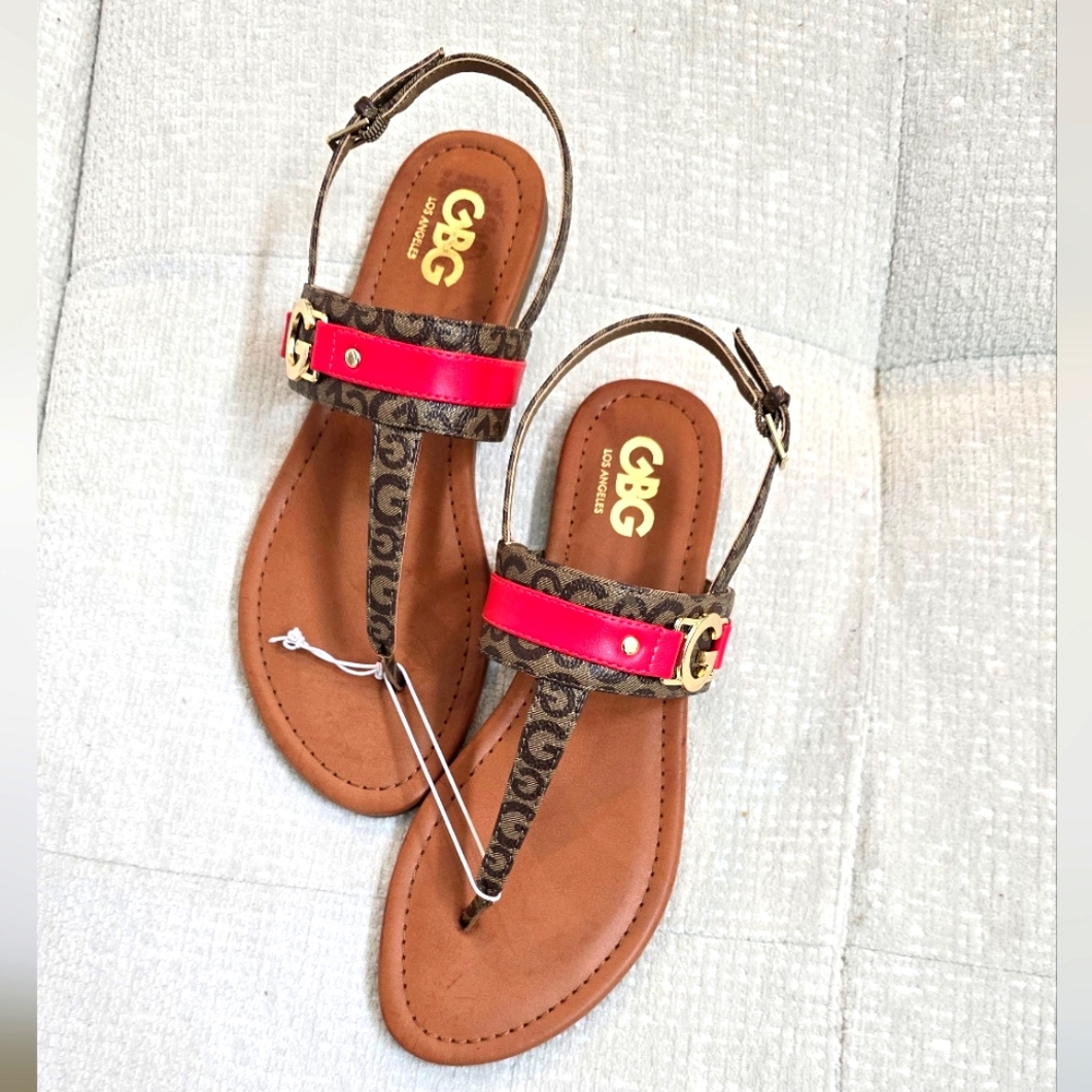 GBG Los Angeles Brown and Red Sandals (8.5)